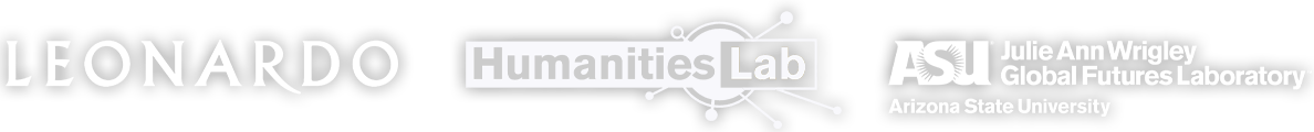Text logos for Leonardo, the Humanities Lab, and the Global Futures Laboratory at Arizona State University